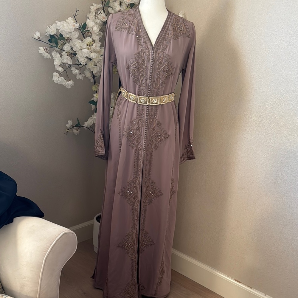 Elegant taupe Embroidered Dress
